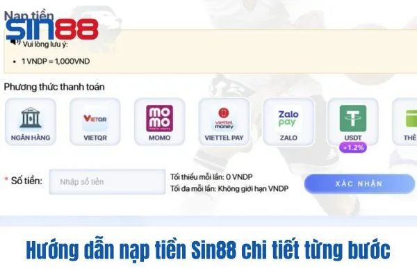 Hướng dẫn nạp tiền Sin88 chi tiết từng bước